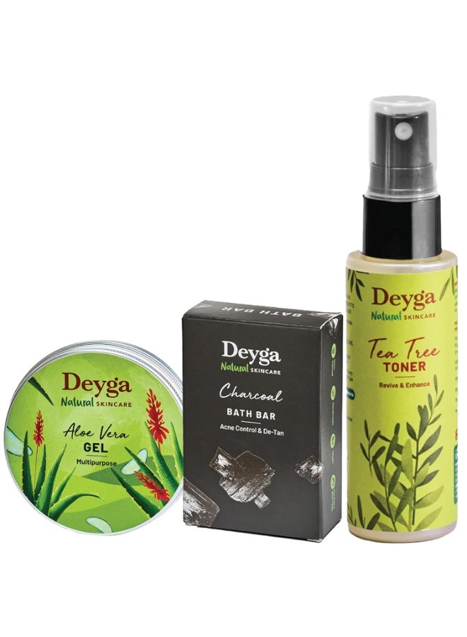 Deyga Acne Vanishing Combo | Charcoal Soap 125g + Aloe Vera Gel 100 ml + Tea Tree Toner 100ml | Fights Acne & Pimples | Controls Oil | Clear Skin Care - Image 1